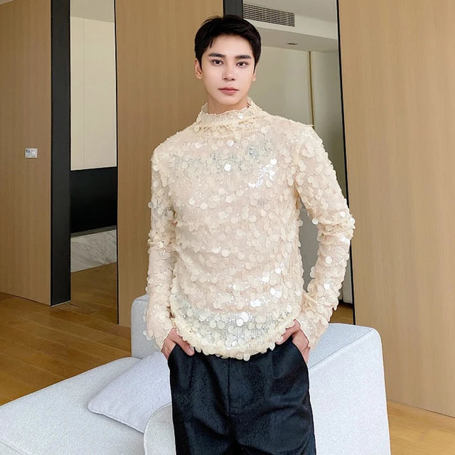 Party Black Beige Big Sequin T-Shirt