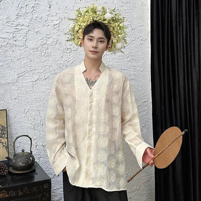 See Through Embroidery Flower Shirt