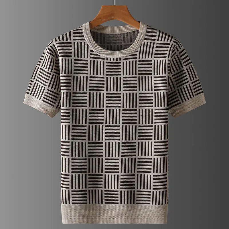 Knitted Plaid O-Neck Men's T-Shirt