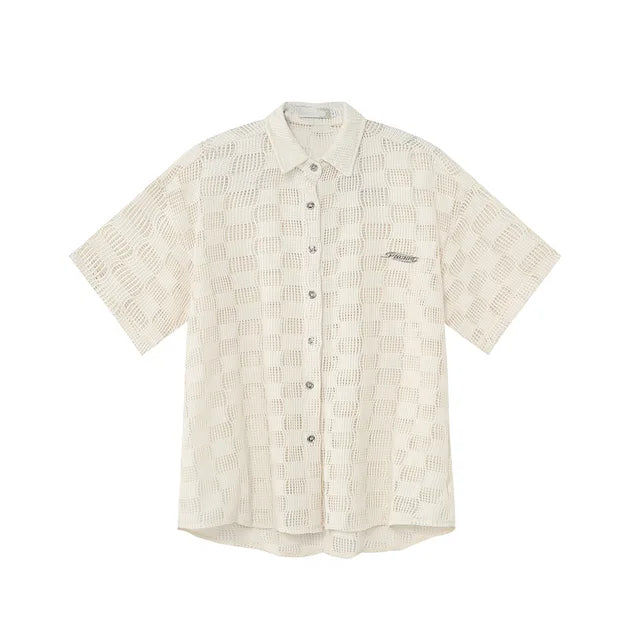 Hollowed-Out Lapel Short Sleeve Shirt