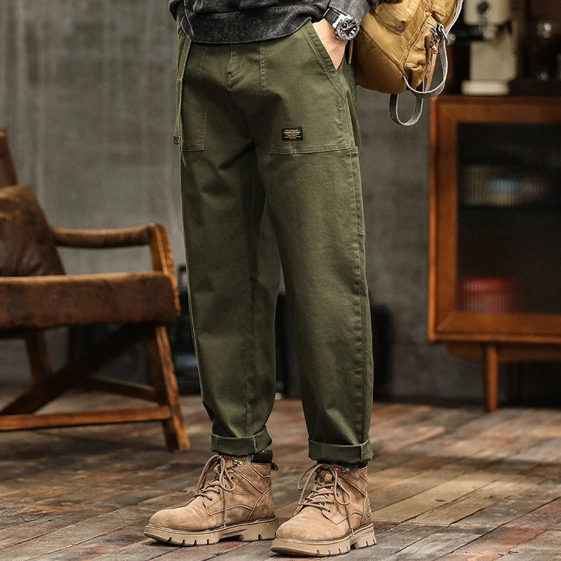 Cotton Mid-Waist Cargo Pants