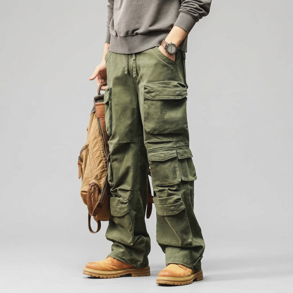 Multi Pocket Solid Loose Cargo Pants