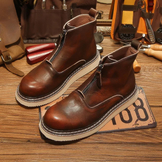 Elegant Solid Genuine Leather Ankle Boots