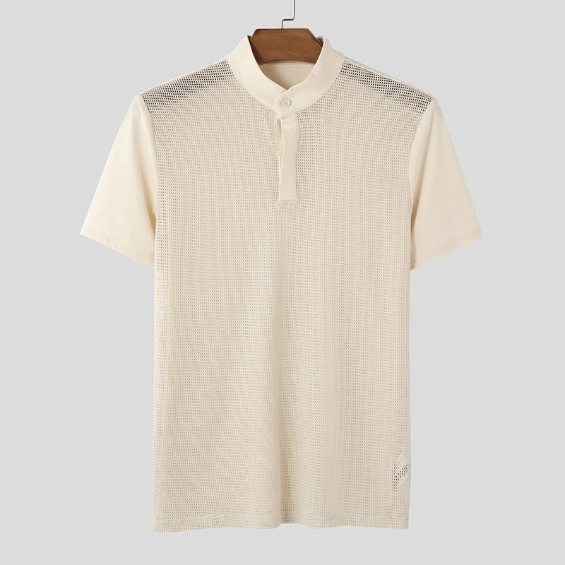 Mesh Patchwork Transparent Turtleneck T-Shirt