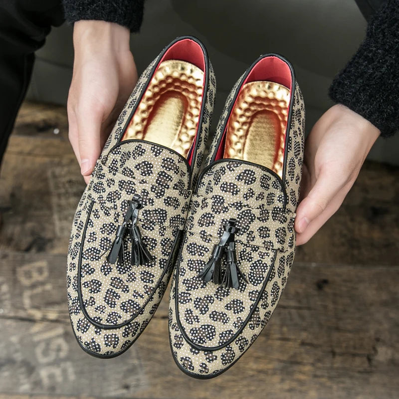 Rhinestone Leopard with Tassels Loafers