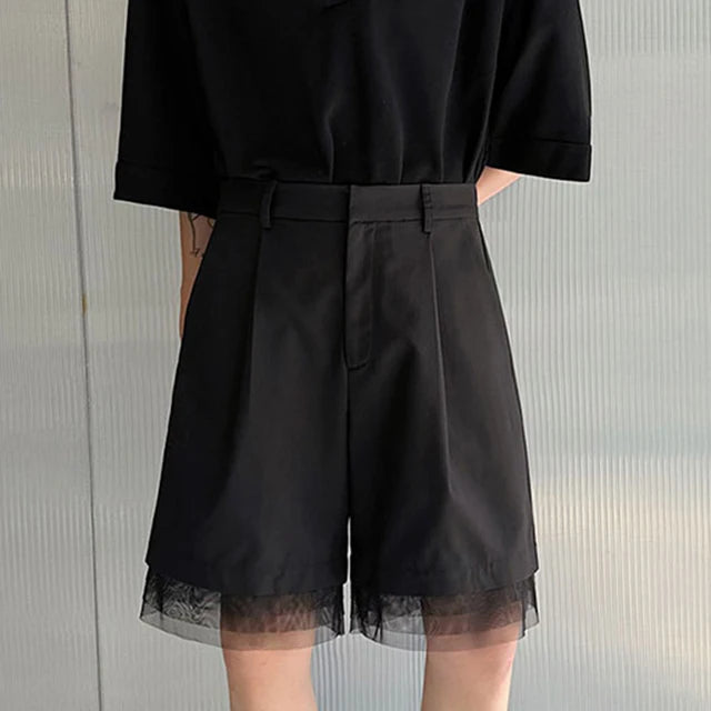 Spliced Detachable Mesh Black Shorts