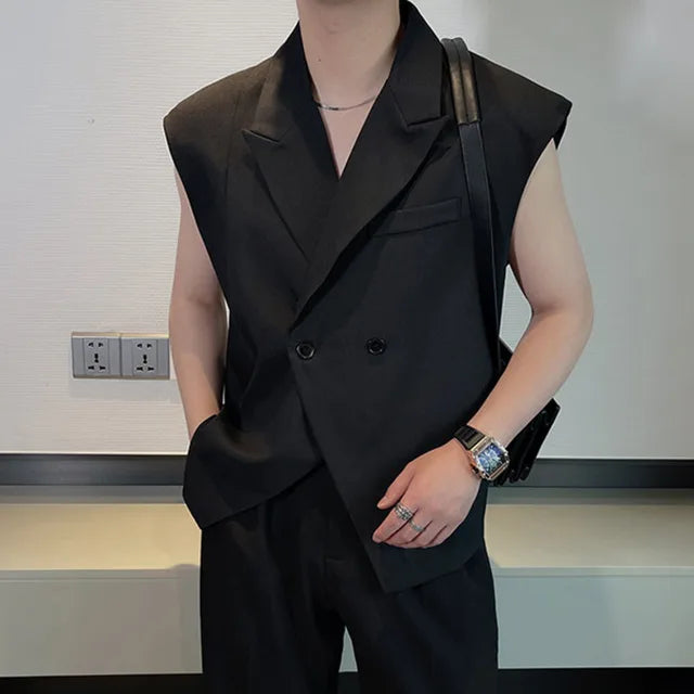 Double Breasted Solid Cotton Polyester Vest