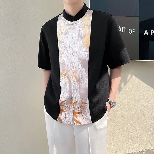 Chinese Abstract Color Blocking Shirt