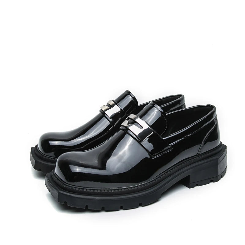 Square Toe Shiny Metal Accent Loafers