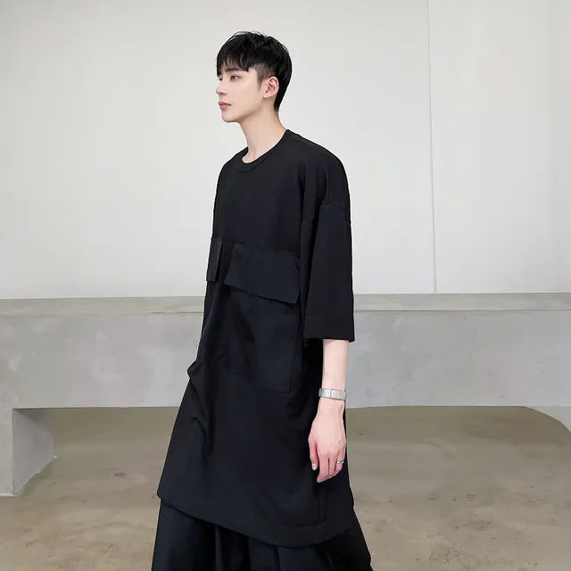 Large Pocket Solid Loose T-Shirt