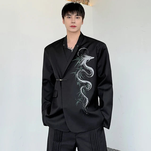 Dragon Ink Painting Printed Cotton Blazer