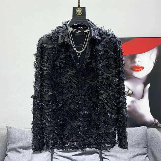 Solid Y2k Hollow Feather Tassel Shirt