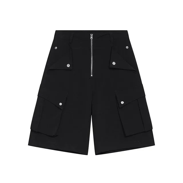 Half Zipper Four Button Pocket Shorts