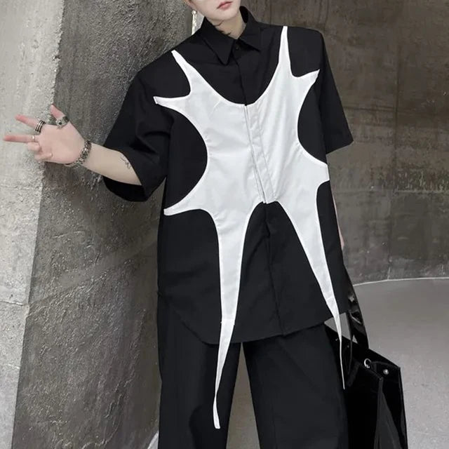 Contrast Solid Color Patchwork Shirt