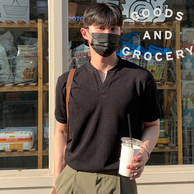 Casual V-neck Solid Color Chic T-Shirt