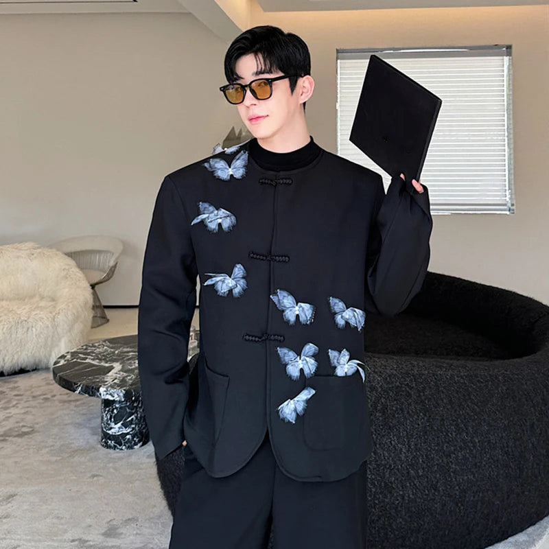 Butterfly Solid Knot Button Collarless Blazer