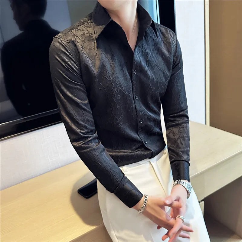 Flower Pattern Jacquard Slim-Fit Shirt