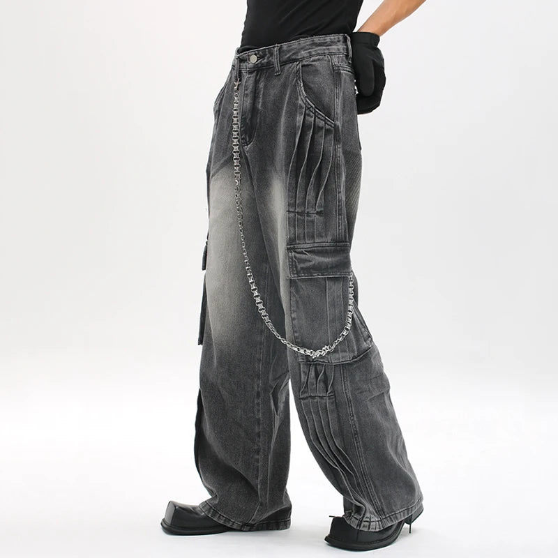 Black Denim Pleated Deconstruction Solid Jeans