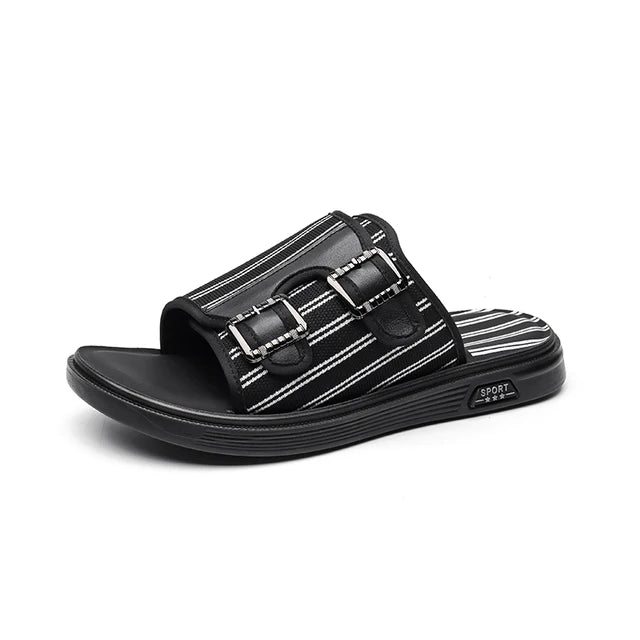 Black Stripes Pattern Canvas Slippers