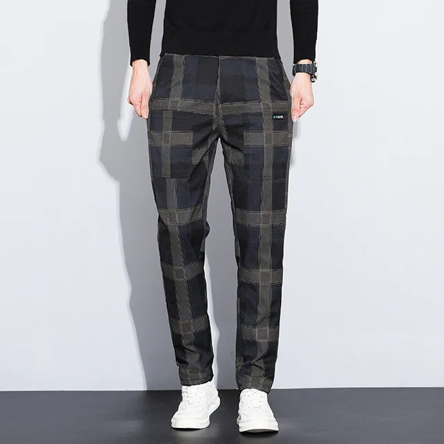 Plaid Check Pattern Straight Slim Pants