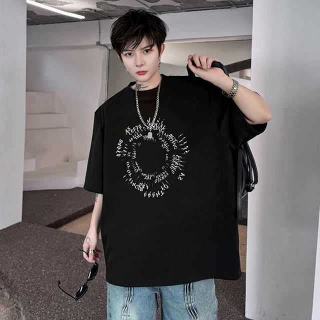 Solid Circle Letter Printed Loose T-Shirt