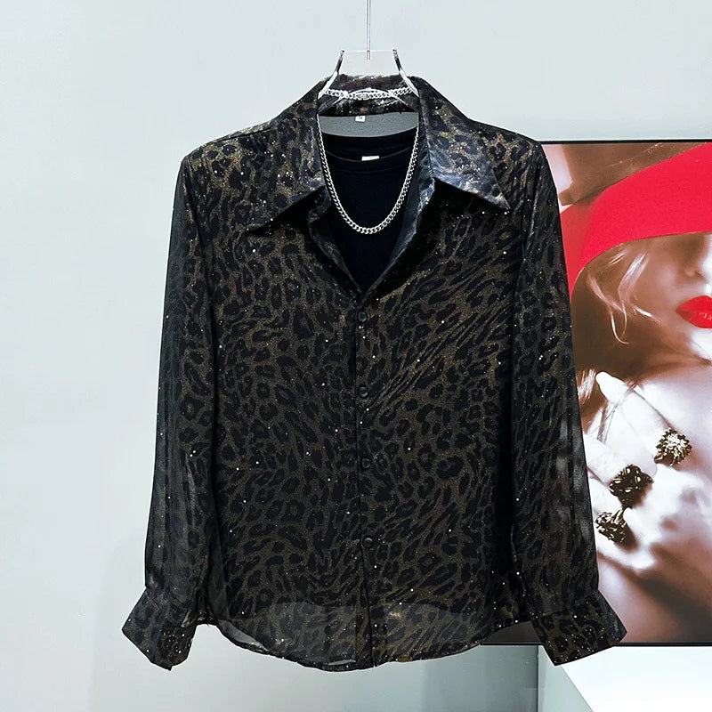 Mesh Leopard Pattern Men's Shirt