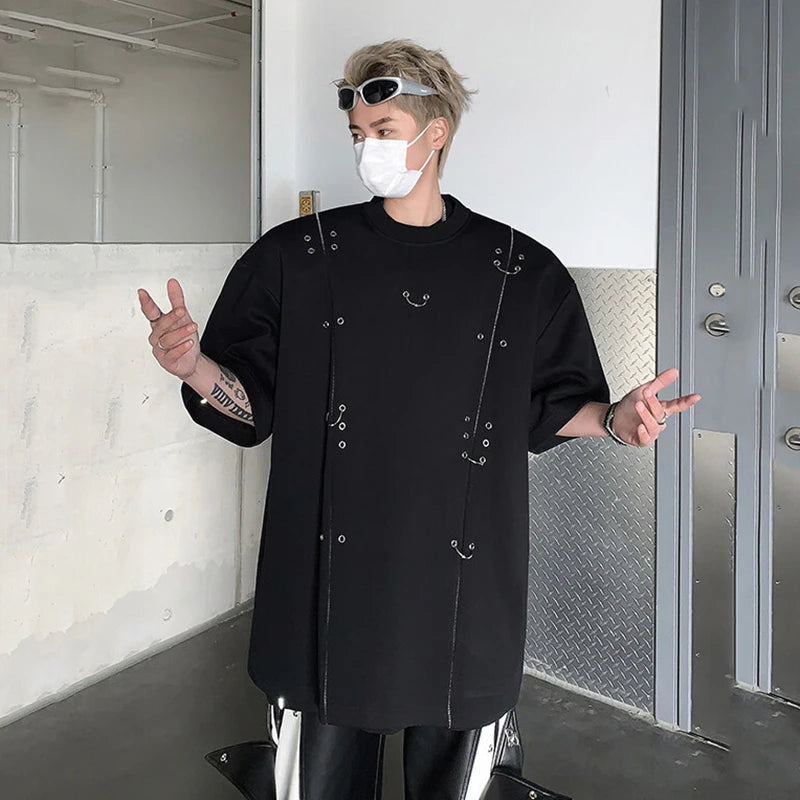 Round Neck Metal Rivets Decoration T-Shirt