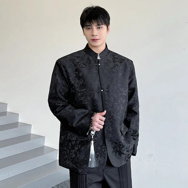 Chinese Style Jacquard Flower Buckle Shirt