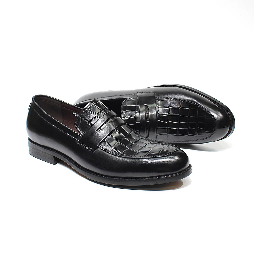 Alligator Print Genuine Leather Dress Loafers