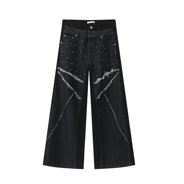 Rivet Patchwork Fringe Loose Jeans