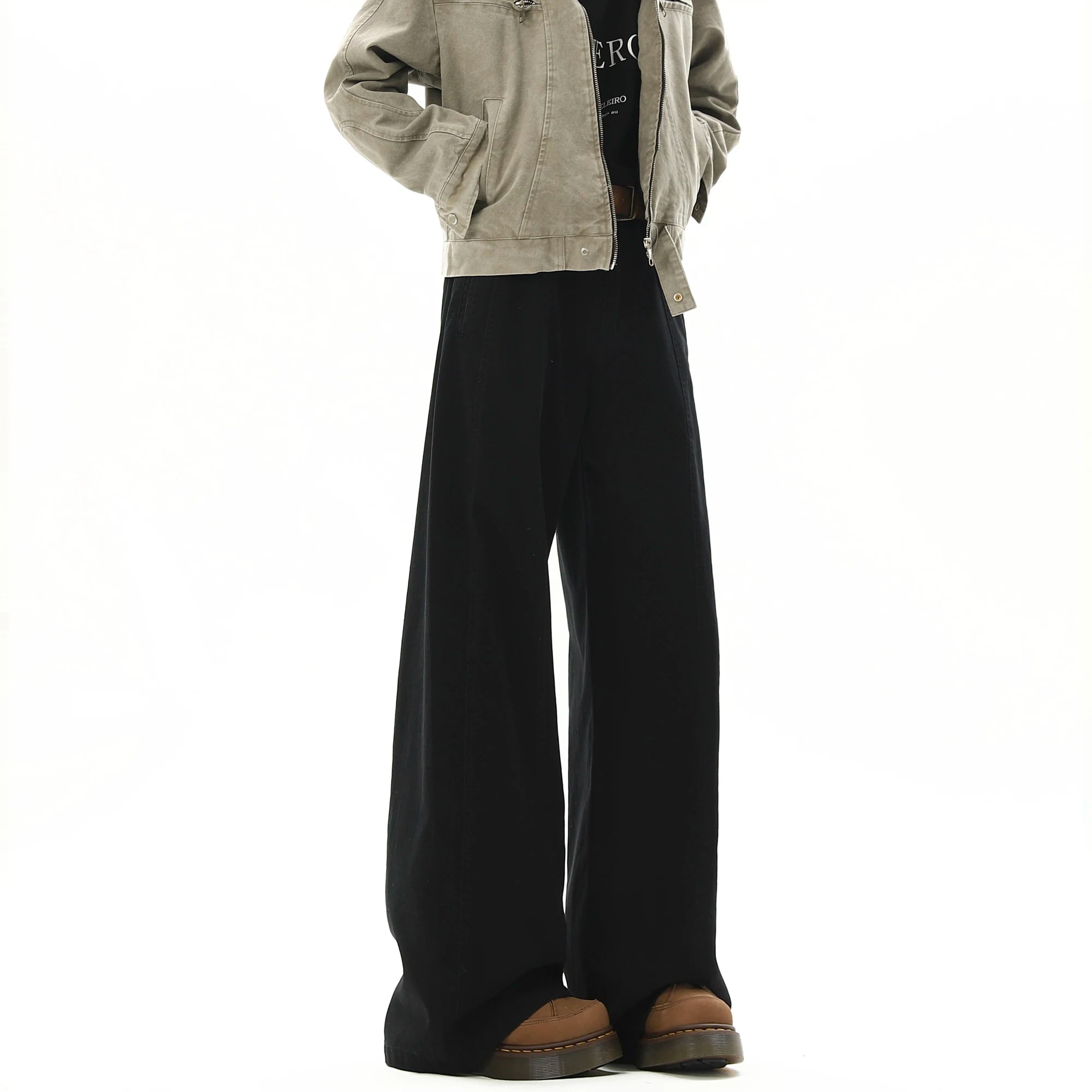 Vintage Solid Wide-Leg Men's Pants