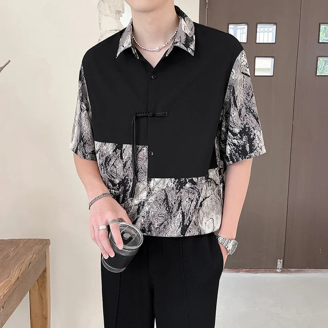 Contrast Patchwork Abstract Printed Shirt