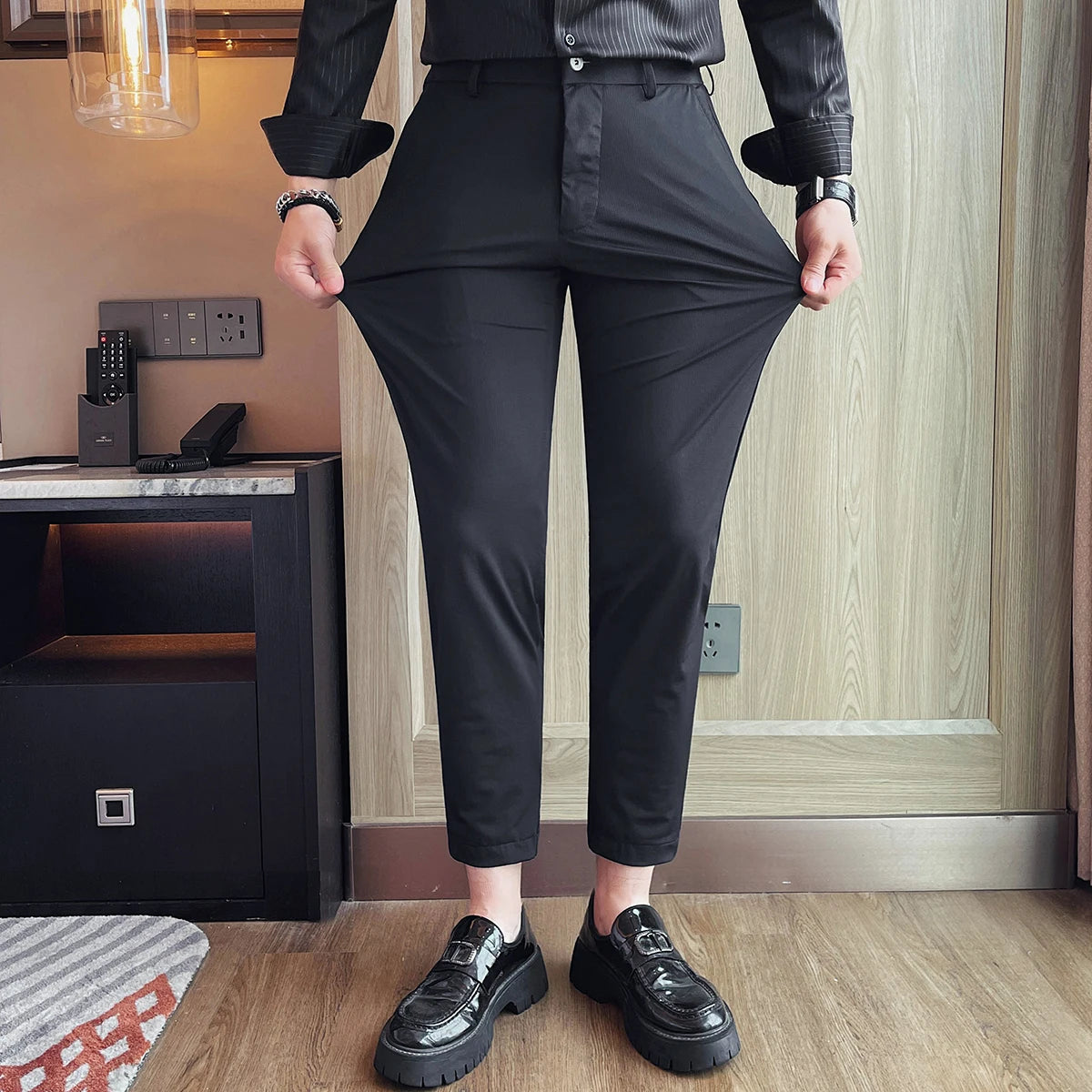 High-Elasticity Ice Silk Solid Trousers