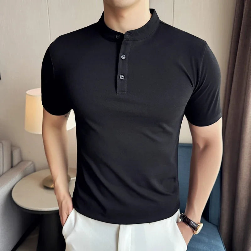 Solid Color Stand Neck Polo Shirt