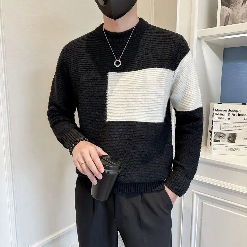 Basic Contrasting Colors Patchwork Sweater