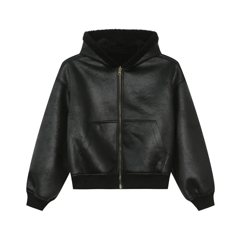 Fleece Inside Design Hooded Jacket