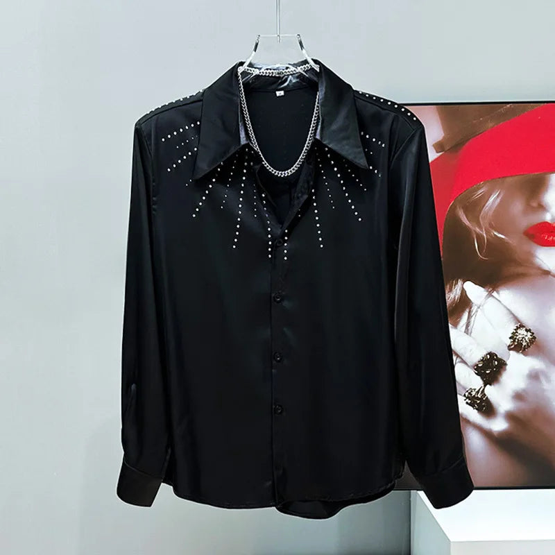 Rhinestone Around Collar Long Sleeve Shirt