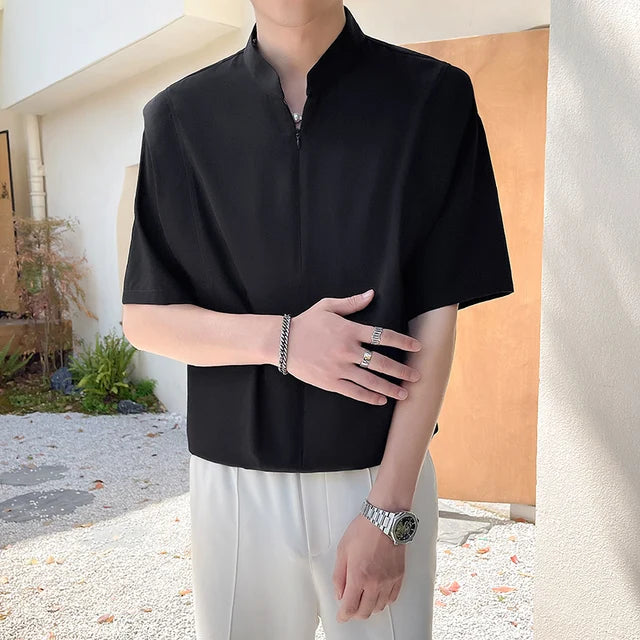 Casual Solid Half Zipper Breathable Shirt