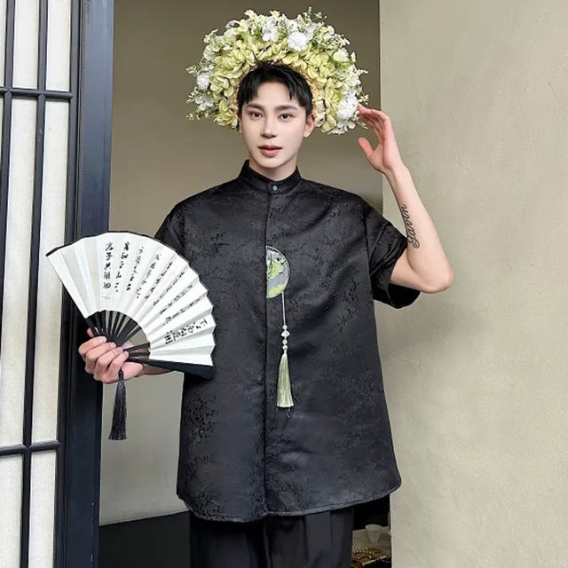 Tassel Pressed Placket Pendant Shirt