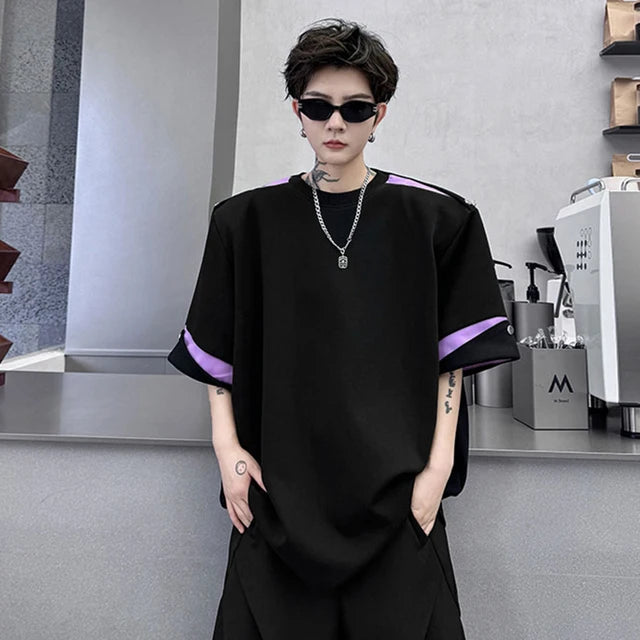 Round Neck Contrast Splicing Loose T-Shirt