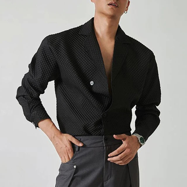 Waffle Suit Collar Long-Sleeve Shirt
