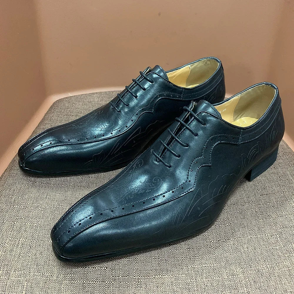 Hand Engraved Pointed Toe Men's Shoes