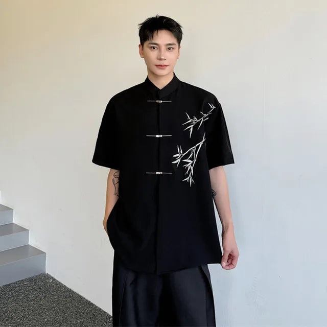 Chinese Style Embroidery Solid Color Shirt
