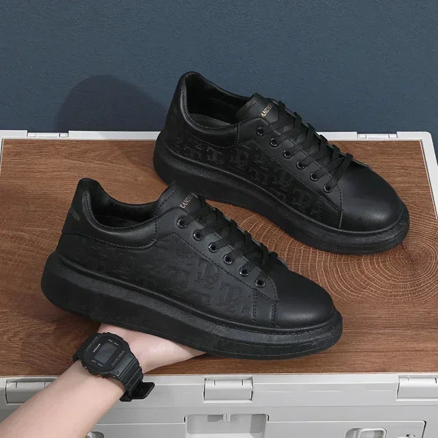 Embossed Pattern Casual Leather Sneakers