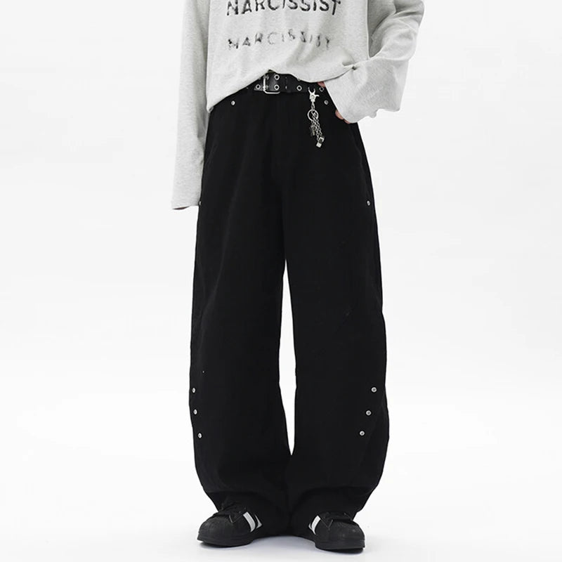 Patchwork Metal Solid Baggy Jeans