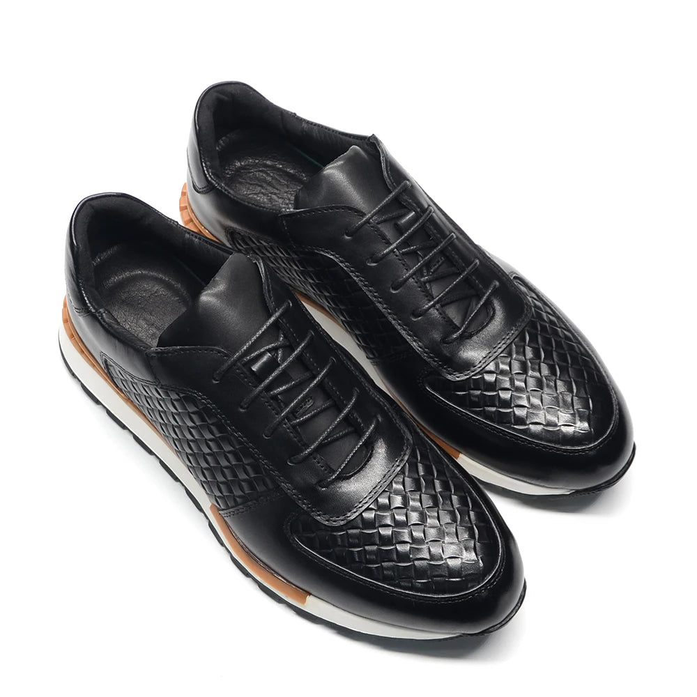 Fashionable Genuine Leather Woven Pattern Shoes