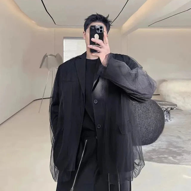 Korean Style Patchwork Mesh Loose Blazer