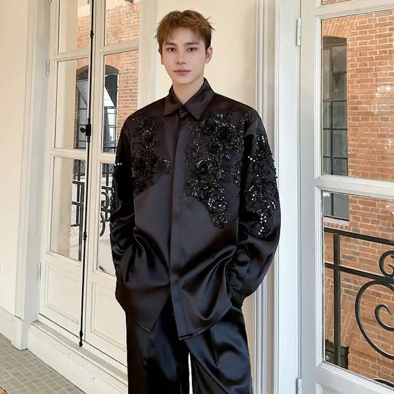 Sequin Patchwork Design Casual Shirt