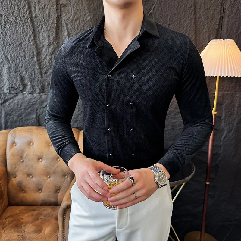 Double-Breasted Solid Color Shirt