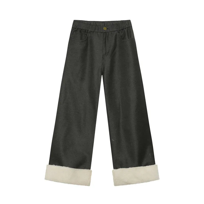 Casual Faux Fur Decor Solid Men's Pants